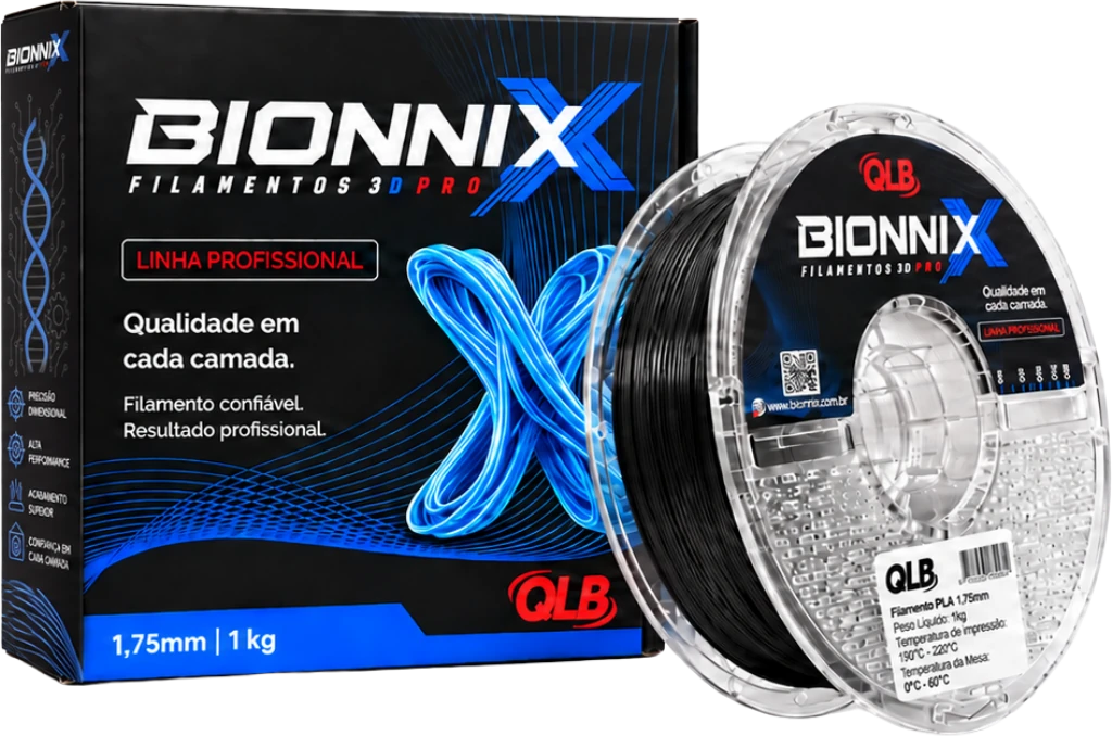 Caixa Bionnix Filamentos 3D Pro Linha Profissional e rolo de filamento PLA 1,75 mm 1 kg
